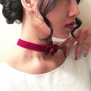 Velvet rose choker in deep red burgundy